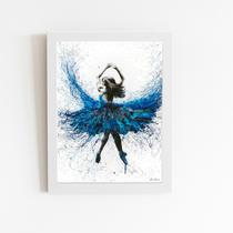 Mulher Vestido Azul Arte Quadro Moldura Branca 60x40cm