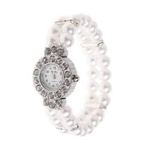 Mulheres assistem Simulado Pearl Rhinestone Luxury Fashion Elegante Pulseira pulseira pulseira de pulso presentes Lady Elastic Charms - Branco - Estilo 2