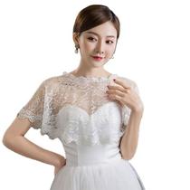 Mulheres Bordados Renda Floral Shawl Wrap Wedding Bridal Bolero Cover Up See-Through Prom High Low Shrug Cape Tulle Jacket - White