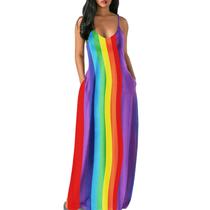 Mulheres Casual Gradiente Com Decote Em U Sem Mangas Plus Size Vestido De Alça Espaguete De Verão