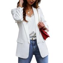 Mulheres Casual Slim Fit Long Sleeve Suit Blazer Jaqueta Branca