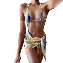 Mulheres com estampa de três peças sexy biquíni push-up pad swimwear maiô conjunto de roupa de praia Mulheres com estampa de três peças sexy biquíni push-up pad swimwear maiô conjunto de roupa de praia