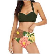 Mulheres com impressão de duas peças sexy biquíni push-up pad swimwear maiô conjunto de roupa de praia