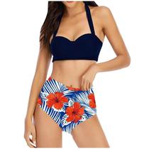 Mulheres com impressão de duas peças sexy biquíni push-up pad swimwear maiô conjunto de roupa de praia