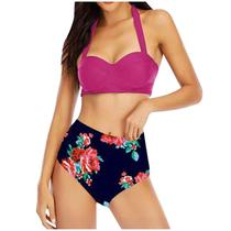 Mulheres com impressão de duas peças sexy biquíni push-up pad swimwear maiô conjunto de roupa de praia