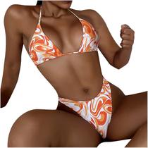 Mulheres com impressão de duas peças sexy biquíni push-up pad swimwear maiô conjunto de roupa de praia