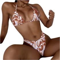 Mulheres com impressão de duas peças sexy biquíni push-up pad swimwear maiô conjunto de roupa de praia