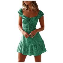 Mulheres Costura Ruffled Floral Saia Manga Curta Lace-up Vestido de Cintura Alta Mulheres Costura Ruffled Floral Saia Manga Curta Lace-up Vestido de Cintura Alta