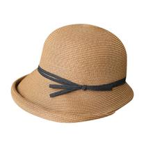 Mulheres Hepburn Retro Sun Hat Contraste Cor Bowknot Roll Brim Foldable Bucket Cap - Preto