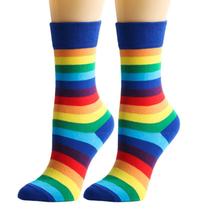 Mulheres Homens Algodão Novidade Impressão Tripulação Socks Rainbow Listrado Multicolorido Harajuku Casual Skate Mid Tube Hosiery - Azul