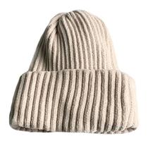 Mulheres Inverno Camada Dupla Espessa Chenille Veludo Beanie Chapéu Costelado Malhado Simples Sólido Cor Quente Capa de Crânio Algemado - Bege