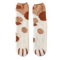 Mulheres Inverno Espessa Fuzzy Fluffy Aconchegante Chinelo Quente Aconchegante Meias Bonito Gato Gato Animal Impresso Soft Home Floor Meias Adormecidas Hosiery - A