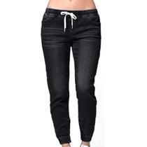 Mulheres Jeans Elástico Cintura Lápis Stretch Skinny Denim Preto