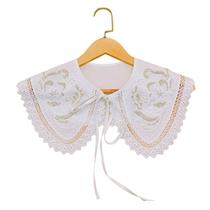 Mulheres Lolita Boneca Branca Shawl Falsa Colar Contas Bordado Lenço Floral Capalet