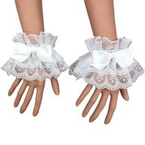 Mulheres Lolita Manga de Mão Punho Punho Punho Ruffled Lace Bowknot Maid Pulseira cosplay - Branco