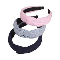 Mulheres Meninas Cor Sólida Atada Headbands 3 Pçs Simples Cruz Nó Faixas De Cabelo Acessórios