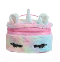 Mulheres Meninas Crianças Fofo Faux Fur Unicórnio Bolsa de Maquiagem Pequeno Cosmético Organizador Pelúcia Viagens Sacos de Armazenamento de Higiene Pessoal Kit Case