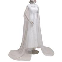 Mulheres minimalistas Tulle Malha Casamento Longo Capa Chão Catedral Comprimento Branco Noiva Wrap Jacket Festa Noite Sheer Shawl Cloak - Um Tamanho