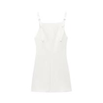 Mulheres moda alças com arco mini vestido em linha reta pescoço volta zíper vestidos femininos mujer