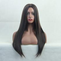 Mulheres naturais perucas pretas lisas perucas peludas sintéticas ond o