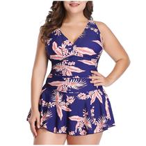 Mulheres Plus Size Fashion Sexy Print Swimsuit Dress Set Terno de duas peças