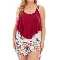 Mulheres Plus Size Soild Color Split Swimsuit Biquíni Beachwear Swimwear Suit Saia