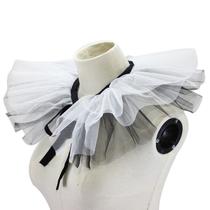 Mulheres Renascença Trídal Ruffled Falso Colar Em Camadas Preto Branco Misturado Palhaço Lace-Up Ribbon Victorian Neck Ruff Shawl Cosplay Adereços