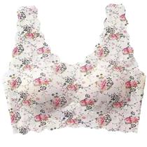 Mulheres Sem Costura Sutiã de Seda Floral Impressão Costela Fio-acolchoado Colete de Cueca acolchoada - Floral bege - XL