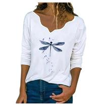 Mulheres senhoras casual manga comprida estampado com decote em V pulôver tops camisa blusa túnica