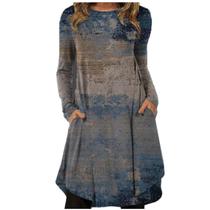 Mulheres Sexy Fall Soft O-neck manga comprida flor formal irregular tie-dye impressão em bloco de cores outono maxi casual vestido feminino