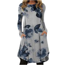 Mulheres Sexy Fall Soft O-neck manga comprida flor formal irregular tie-dye impressão em bloco de cores outono maxi casual vestido feminino