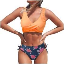 Mulheres Sexy Flower Printing Backless Bikini Duas peças Swimwear Swimsuit Beachwear Set