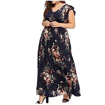 Mulheres Sexy Plus Size com decote em V Impressão sem mangas Casual Draw Back Dresses Mulheres Sexy Plus Size com decote em V Impressão sem mangas Casual Draw Back Dresses