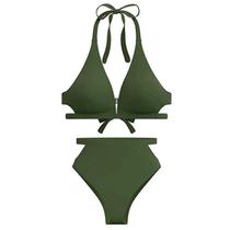 Mulheres Sexy Solid Bandage Split Bikini Backless Swimwear Swimsuit Terno de duas peças