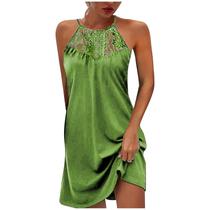 Mulheres Verão Renda Sem Mangas O-neck Halter Sólidos Vestidos Curtos Vestido Slim Mulheres Verão Renda Sem Mangas O-neck Halter Sólidos Vestidos Curtos Vestido Slim