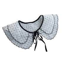 Mulheres Vintage Polka Dot Double Layer Faux Collar Big Shawl Elegante Preto Babado Colar De Corte Meia Camisa Lace-Up Bowknot Capelet Poncho - Branco