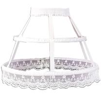 Mulheres Vitorianas Petticoat 2 Hoops Crinoline Lolita Fishbone Cage Lace Underskirt - Branco
