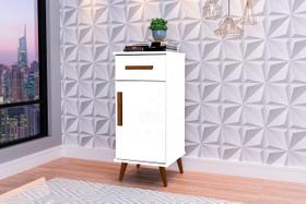 Multi Buffet aparador Balcão Bucareste retrô 1 gaveta alto cor Branco brilho