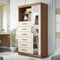 Multi-Cômoda 1 Porta 6 Gavetas Marabá com Espelho e Pés