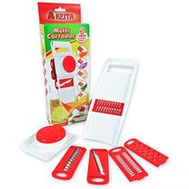 Multi Cortador de Legumes 5 em 1 em Plástico Branco/Vermelho e Lâmina em Aço Inox - Keita
