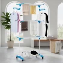 Multi Varal de Chão 3 Andares Branco com Bandejas, Pés Dobráveis e Cabideiro para Secagem Prática de Roupas