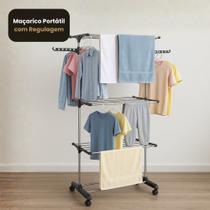 Multi varal de chão com bandejas e 3 andares Com Cabideiro- Cinza