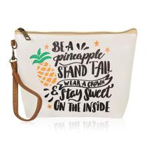 Multifuncional Cute Print Travel Cosmetic Pouch Bag - Madrinha Gift Makeup Organizer Toiletry Wristlet Bolsa Inspiradora Citação / Caveira / Abacaxi (Seja um Abacaxi Stand Tall)