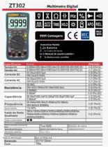Multímetro Digital True RMS ZT 301 302 303 Com Seleção Automática De Faixa, Voltímetro, Amperímetro Multímetro Digital True RMS ZT 301 302 303 Com Seleção Automática De Faixa, Voltímetro, Amperímetro