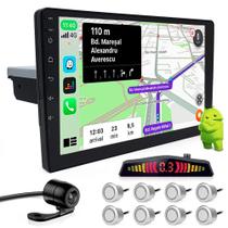 Multimídia 1 Din 9 Polegadas Android + Câmera Ré + Sensor 8 Pontos Prata S10 1995 1996 1997 1998 1999 2000 Espelhamento