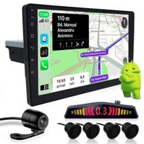 Multimídia 1 Din 9 Polegadas Android + Câmera + Sensor Ré Preto Fosco New Fit 2009 2010 2011 2012 2013 2014 Carplay GPS