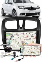 Multimídia 9" Polegadas Renault Sandero 2017 à 2021 Espelhamento USB Bluetooth + Moldura Painel + Chicotes + Câmera de Ré