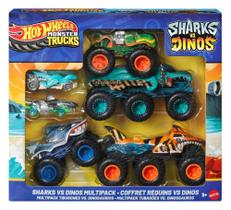 Multipack c/ 2 Monster Trucks 2 Big Rigs e 2 Carrinhos 1/64 - Sharks vs Dinos - Hot Wheels