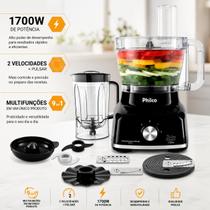 Multiprocessador de Alimentos Philco Preto 9 em 1 - 1700W Multiprocessador de Alimentos Philco Preto 9 em 1 - 1700W