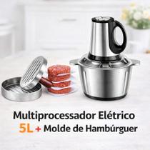 Multiprocessador Elétrico de Alimentos 5L e Molde Profissional de Hambúrguer Antiaderente